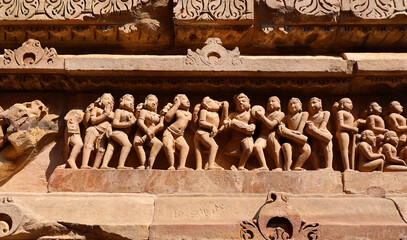 Khajuraho Group of Monuments are a group of Hindu and Jain temples famous for their nagara-style architectural symbolism and a few erotic sculptures