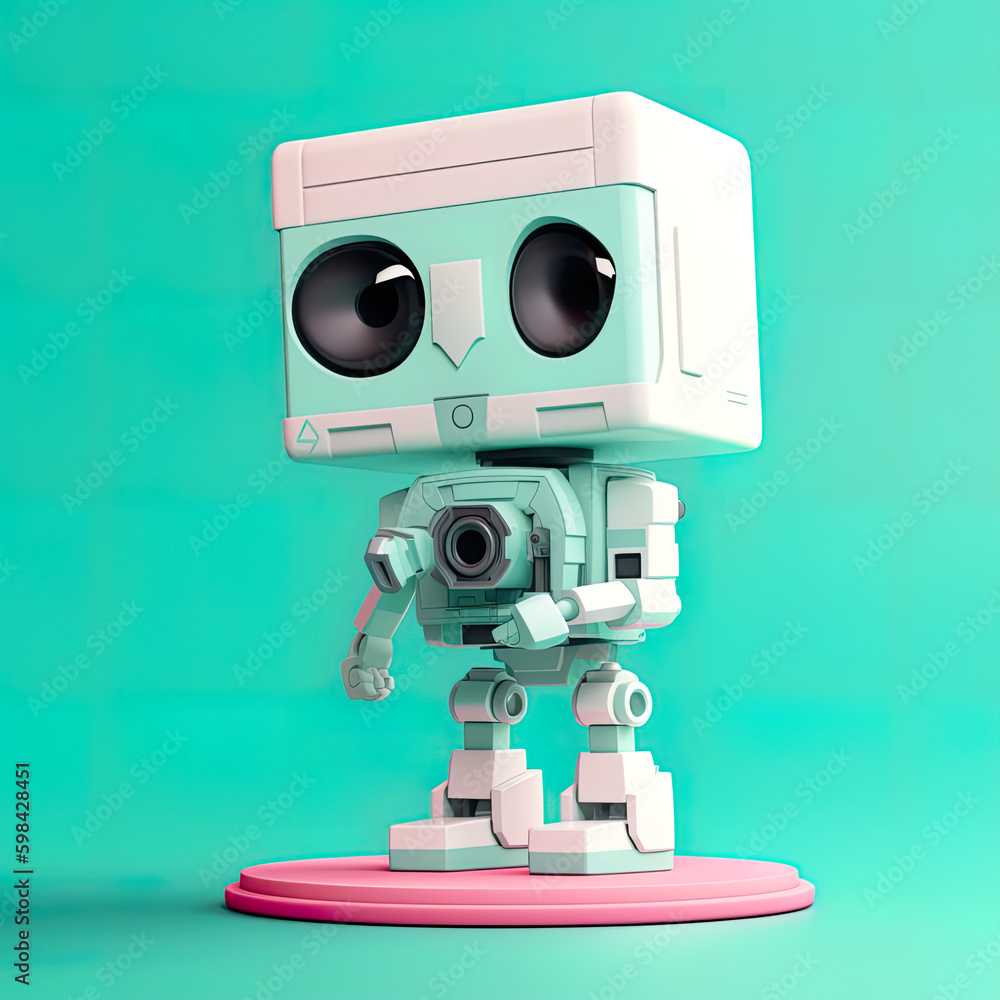 Poster a toy robot with a camera on a stand. ai generative.