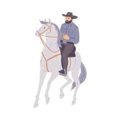 Western cowboy or Texas ranger in hat, flat vector illustration isolated.