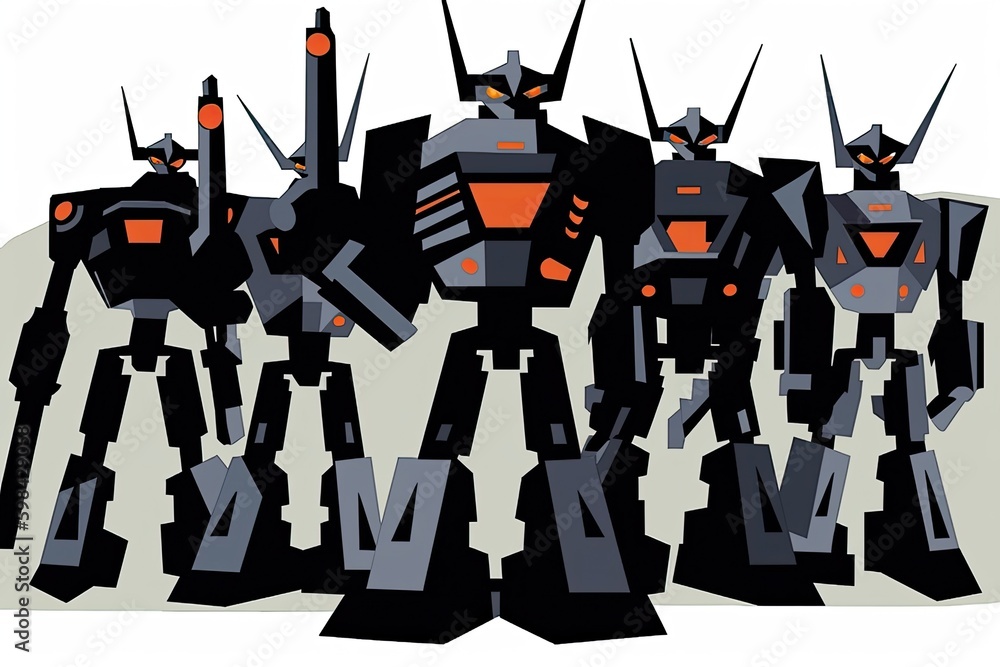 Poster lineup of diverse robots in a futuristic setting. generative ai