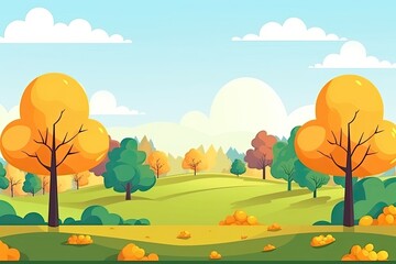 scenic landscape with trees and grass in a cartoon style. Generative AI