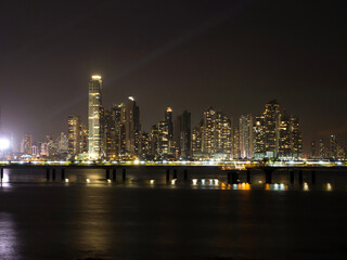 Stunning night panorama with skyscrapers in financial district of Panama City
