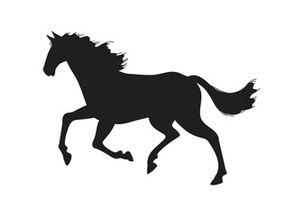 Fototapeta na wymiar Running horse black silhouette, flat vector illustration isolated on white background.