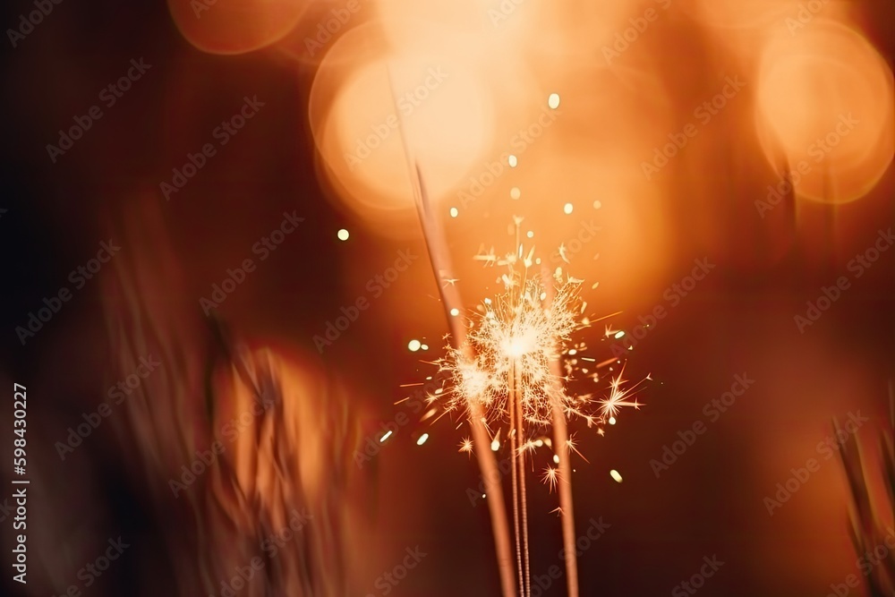 Poster sparkler in the dark: a close-up view of the fiery light. generative ai