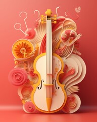 A musical instrumental with ornament colorful flowers background, music festival day. Generative AI, Generative, AI