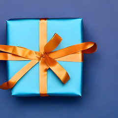 Blue Magic. A Mesmerizing Gift Box with a Satin Ribbon and Bow, Resting on a Beautiful Blue Background with an Abundance of Copy Space. Generative AI.