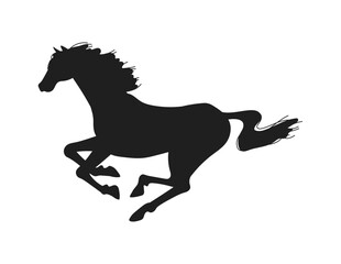Black silhouette of galloping horse flat style, vector illustration