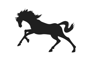 Beautiful horse running, black silhouette vector illustration isolated on white background.