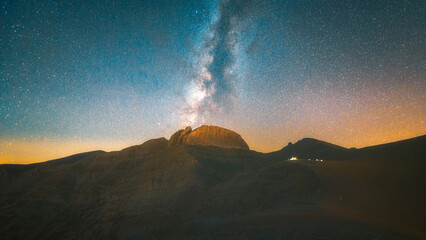 The Milky Way Galaxy above the summits of mount Olympus