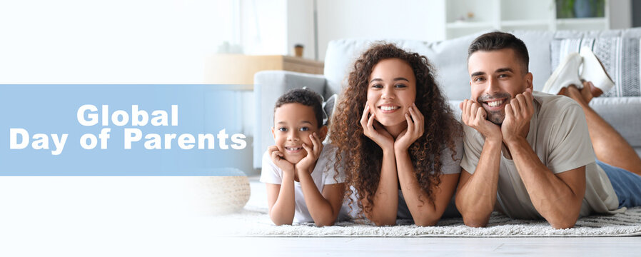 Happy interracial family at home. Global Day of Parents - Powered by Adobe