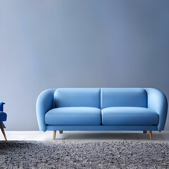 Cozy Blue Sofa on a Large Blue Canvas, Perfect for a Minimalistic and Serene Living Room Design. Generative AI.