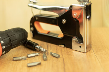 Repair equipment on a carpentry wooden table