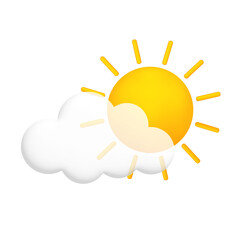 Cloud and sun. Cute weather realistic icon. 3d cartoon