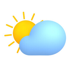 3d realistic weather icon cloudy. Cloud and sun.