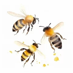 Foto op Plexiglas Watercolor Honey Bee. Illustration AI Generative. © olegganko