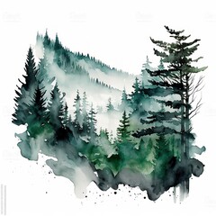 Watercolor green forest. Illustration AI Generative.