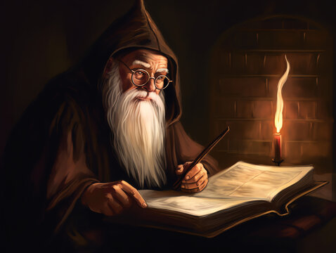Medieval scholar with old book - Generative AI