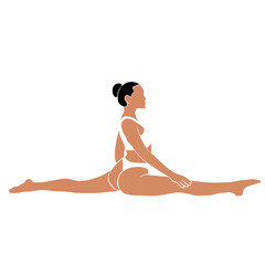 The pose of a girl who does yoga, stretching. Vector illustration in flat design on a white background.