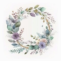 Watercolor wedding flower wreath. Illustration AI Generative