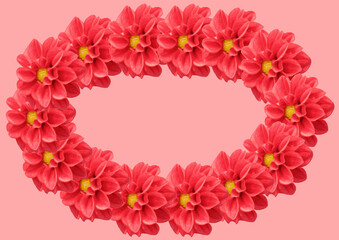 A beautiful decorative frame made of blooming red flowers	