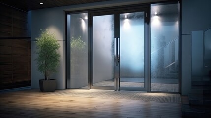 Aluminum modern entrance to a luxury house where the door is alsó remarkable. Generative AI Technology 