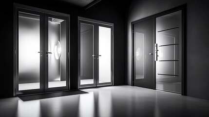 Aluminum modern entrance to a luxury house where the door is alsó remarkable. Generative AI Technology 