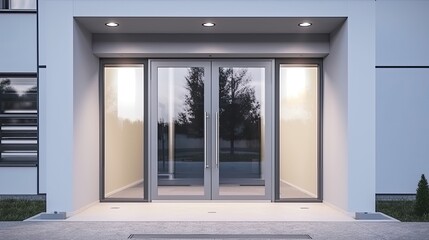 Aluminum modern entrance to a luxury house where the door is alsó remarkable. Generative AI Technology 