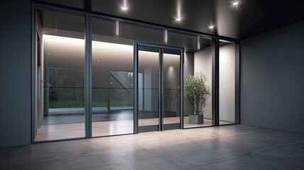 Obraz na płótnie Canvas Aluminum modern entrance to a luxury house where the door is alsó remarkable. Generative AI Technology 