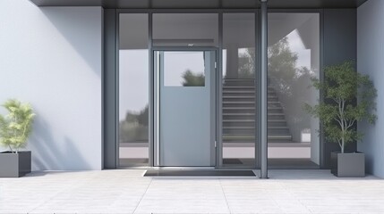 Aluminum modern entrance to a luxury house where the door is als&oacute; remarkable. Generative AI Technology 
