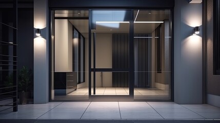 Aluminum modern entrance to a luxury house where the door is alsó remarkable. Generative AI Technology 