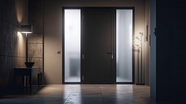 Aluminum modern entrance to a luxury house where the door is als&oacute; remarkable. Generative AI Technology 
