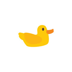 Yellow duck rubber toy for bathing children, flat vector illustration isolated.