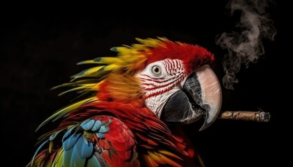 Close-Up of Beautiful Parrot - Detailed Portrait of Colorful Bird of exotic parrot's plumage.