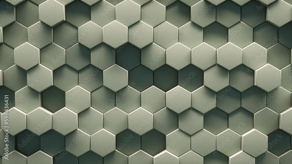 Poster abstract background of pulsing grey hexagons in wall. 3d loop