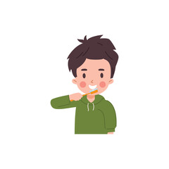 Smiling kid boy brushing teeth flat style, vector illustration