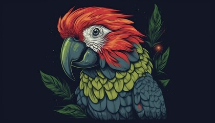 Fototapeta premium Close-Up of Beautiful Parrot - Detailed Portrait of Colorful rastaman Bird of exotic parrot's plumage.
