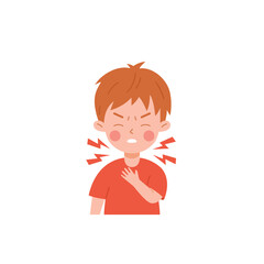 Kid boy having sore throat flu symptom flat style, vector illustration