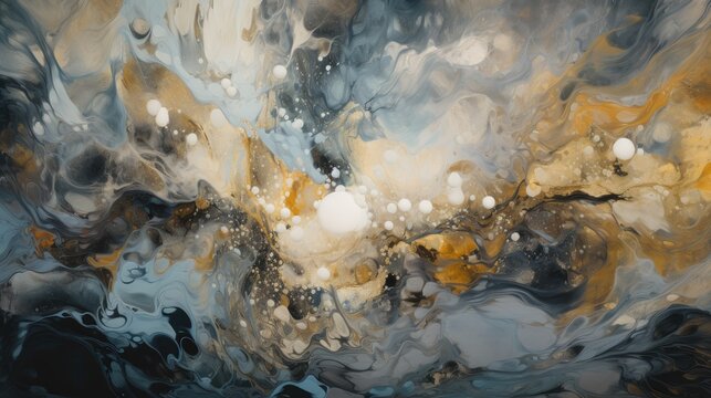 abstract fluid art painting, liquid design illustration with gold paths, wallpaper, background, luxury, generative ai
