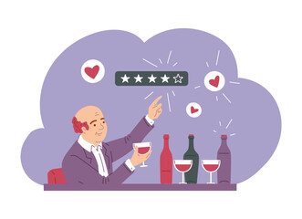 Man in suit tasting wine flat style, vector illustration