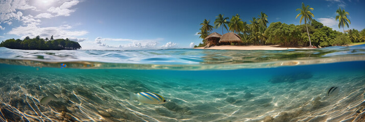 Obraz premium Photograph of beautiful inviting beach scene with blue sky. AI generative