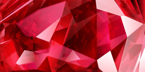 Abstract crystal background in red colors with refracting of light and highlights on the facets