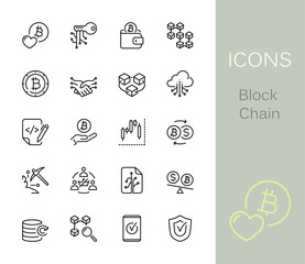 Blockchain outline icons.
