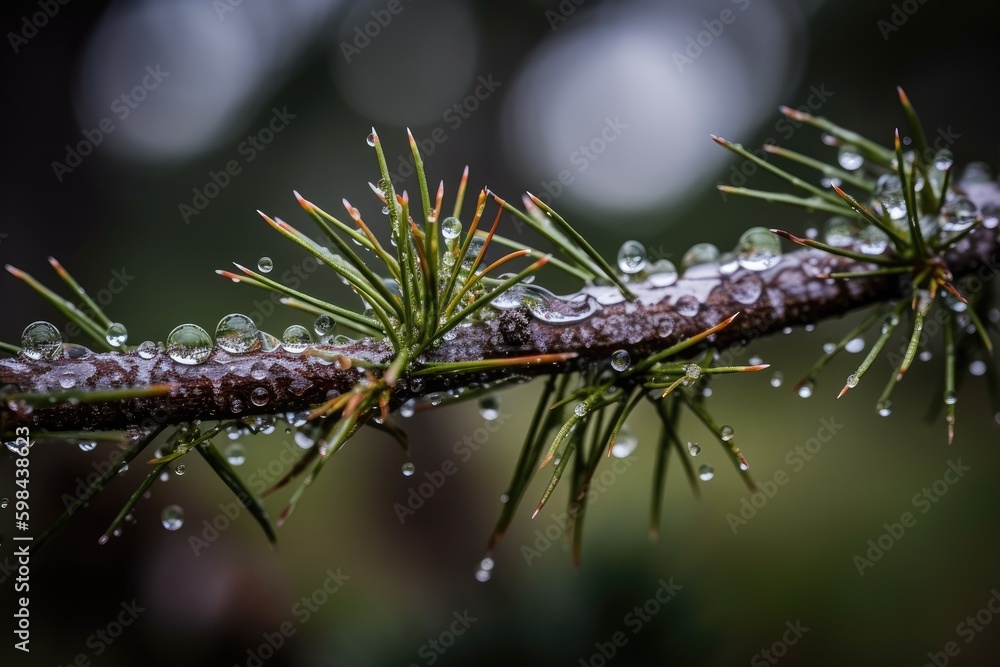 Aufkleber wet tree branch with droplets of water. generative ai