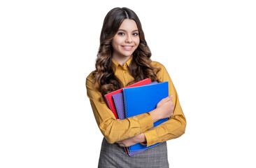 Fototapeta premium positive school student girl in studio. school student girl on background.