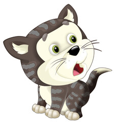 cartoon scene with happy cat doing something playing isolated illustration for children artistic painting scene