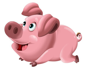 Cartoon happy pig is standing looking and smiling on white background illustration for children artistic painting scene