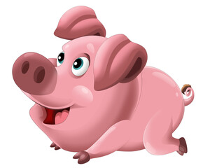 Cartoon happy pig is standing looking and smiling on white background illustration for children artistic painting scene