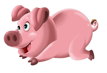 Cartoon happy pig is standing looking and smiling on white background illustration for children artistic painting scene