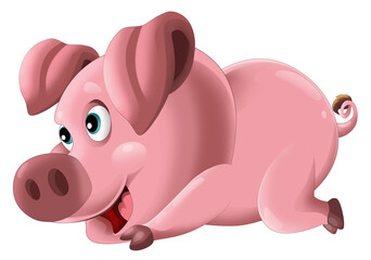 Cartoon happy pig is standing looking and smiling on white background illustration for children artistic painting scene