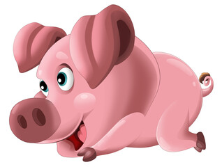 Cartoon happy pig is standing looking and smiling on white background illustration for children artistic painting scene